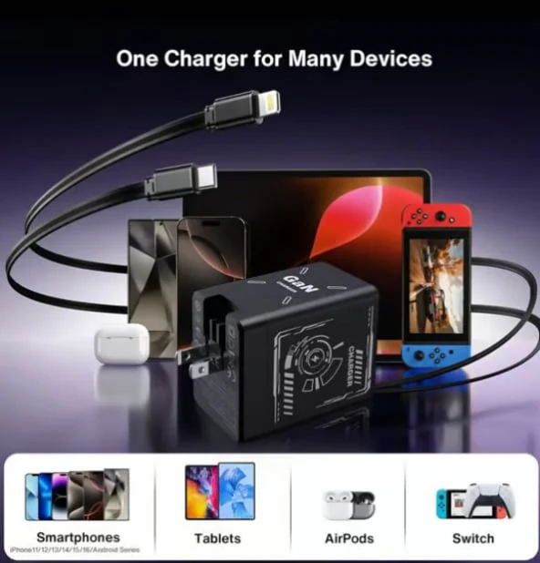 2-in-1 GaN Tiktrove 3.0  Charger with Retractable Cables - Image 5