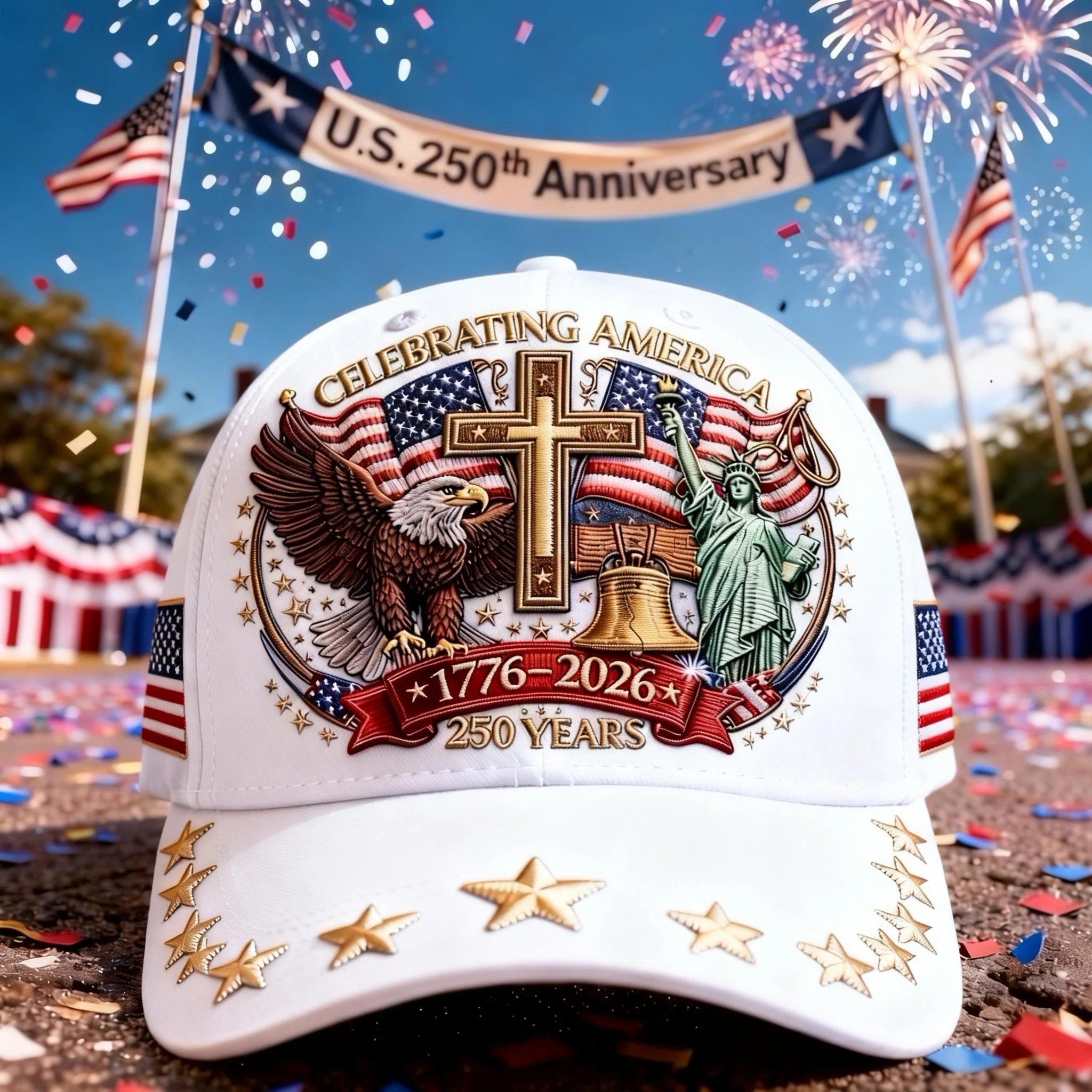 🦅Eagle & Liberty & Cross🎆United States 250th Anniversary Hat🧢 - Image 3