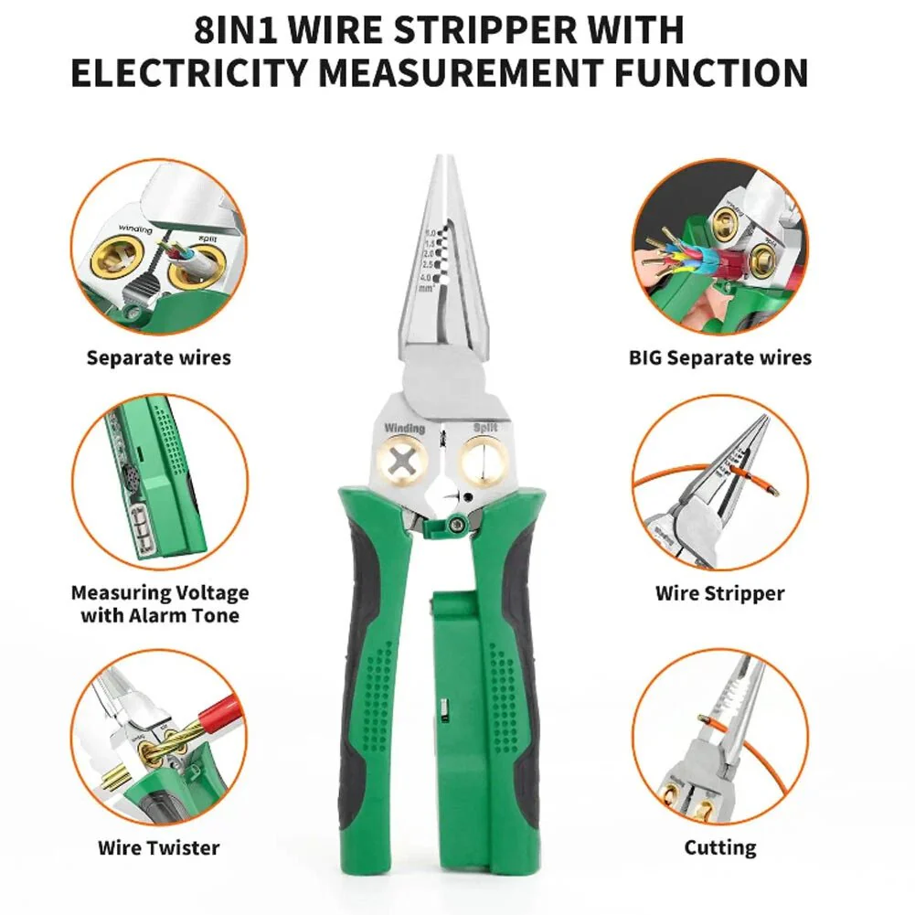 8 in 1 Wire Stripper Twister for Cutting and Pulling Wires Cable Scissors,Voltage Tester Pliers - Image 4