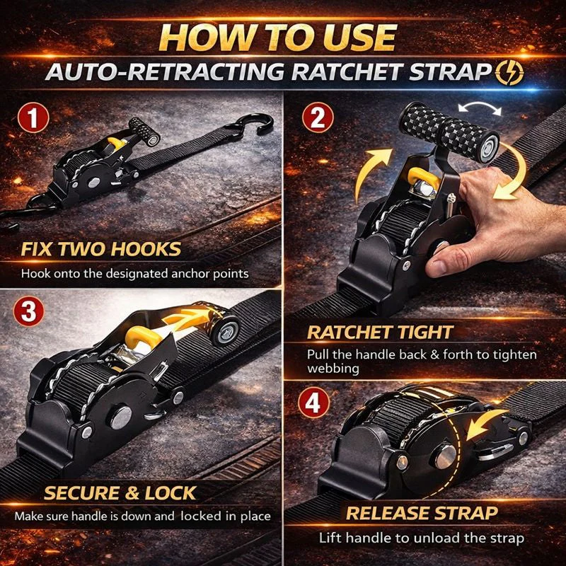 Tiktrove Auto-Retract Tie-Down Ratchet Straps - Image 3