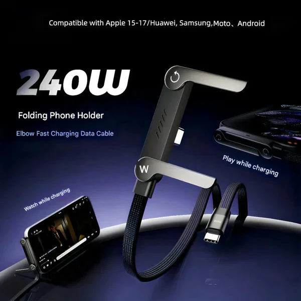 🔥📱240W Braided Fast Charge Cable With Built-in Phone Stand