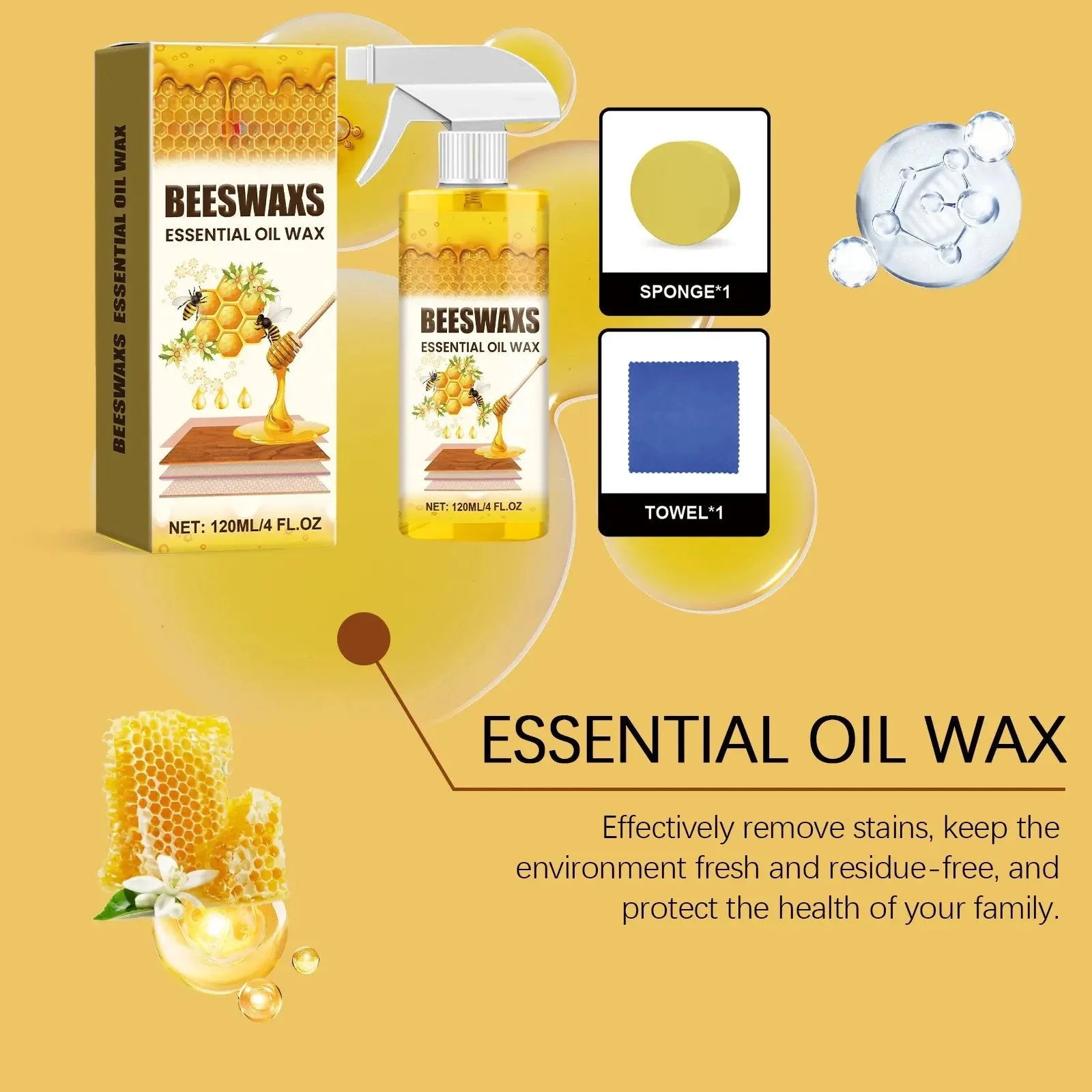 Beeswax Wood Polish Spray 120ml | Natural Shine & Protection for Furniture, Floors, Cabinets – Non-Greasy, Anti-Dust Finish - Image 4