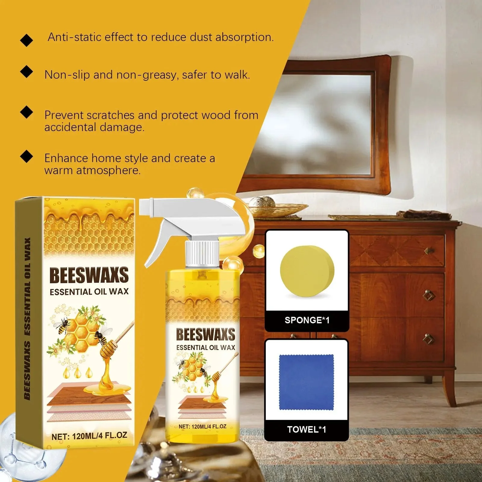 Beeswax Wood Polish Spray 120ml | Natural Shine & Protection for Furniture, Floors, Cabinets – Non-Greasy, Anti-Dust Finish - Image 5