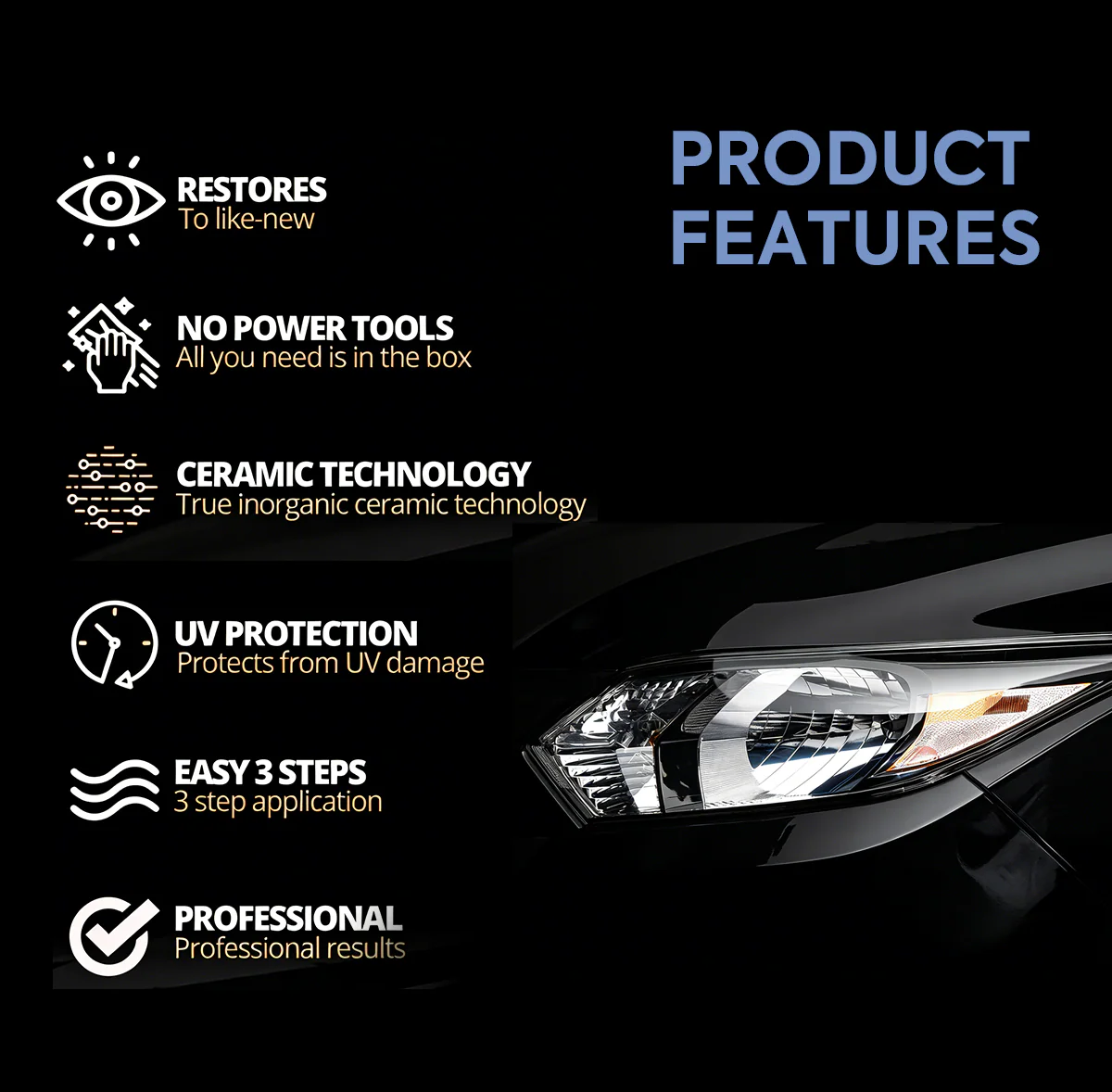 🚘 Automotive Headlamp Restoration Fluid, Clears Oxidation, Yellowing & UV Protection - Image 3