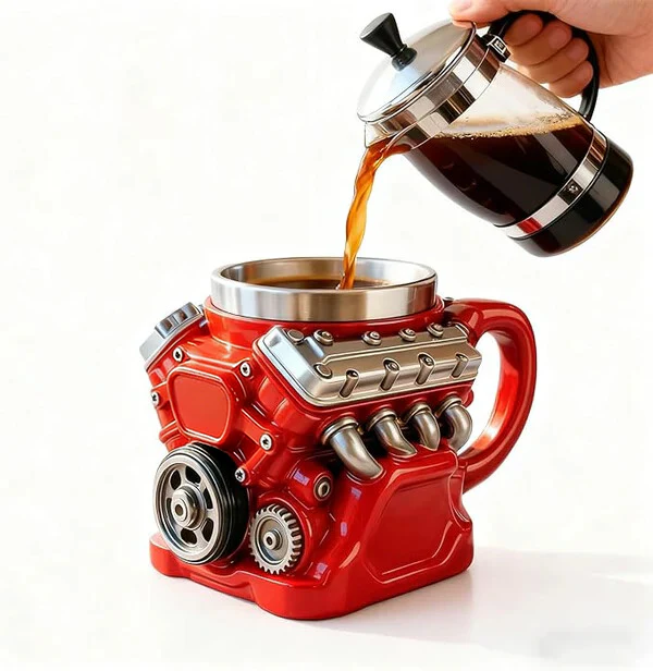 🔥🌟Engine-themed coffee mug, realistic V8 engine stainless steel mug - Image 4