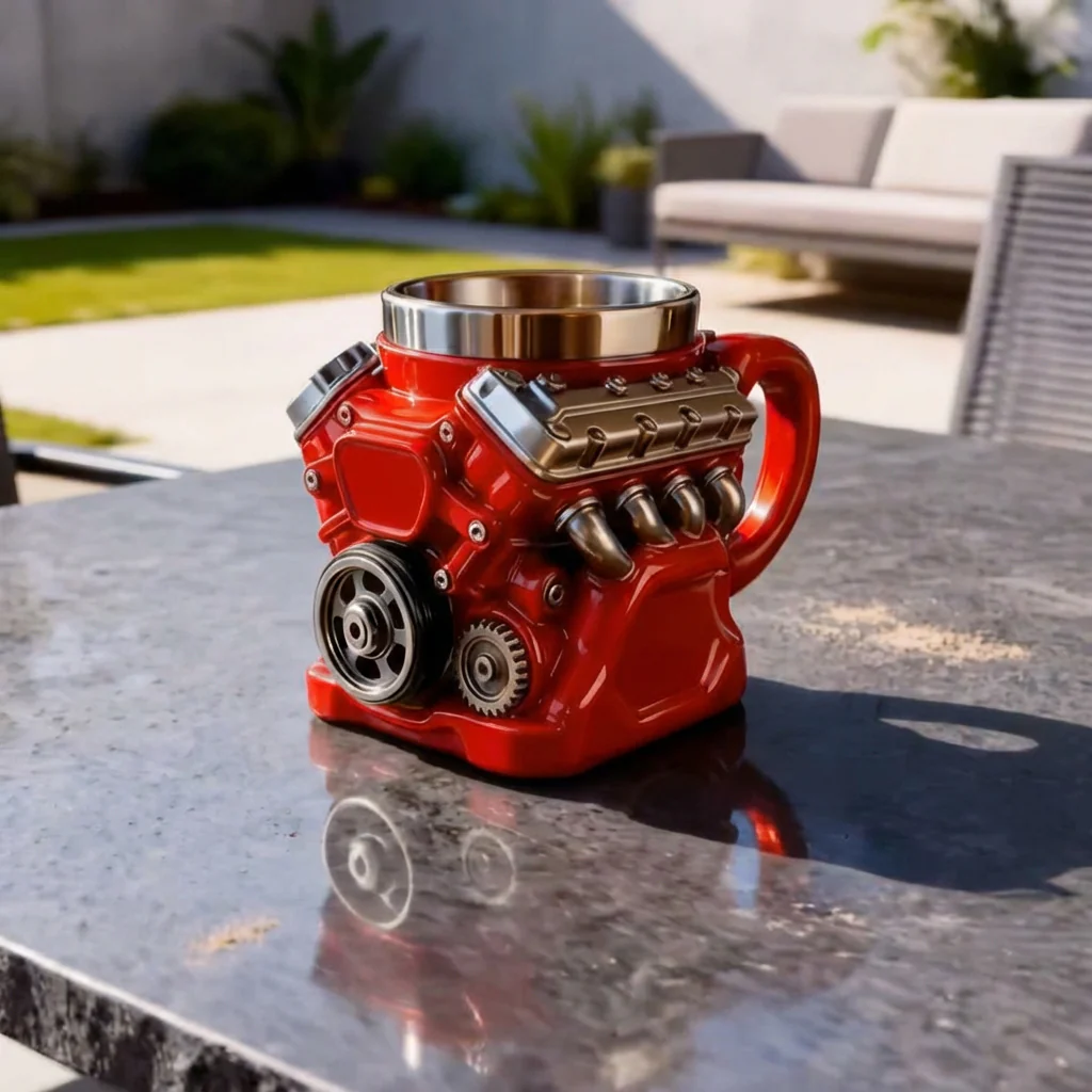 🔥🌟Engine-themed coffee mug, realistic V8 engine stainless steel mug - Image 5