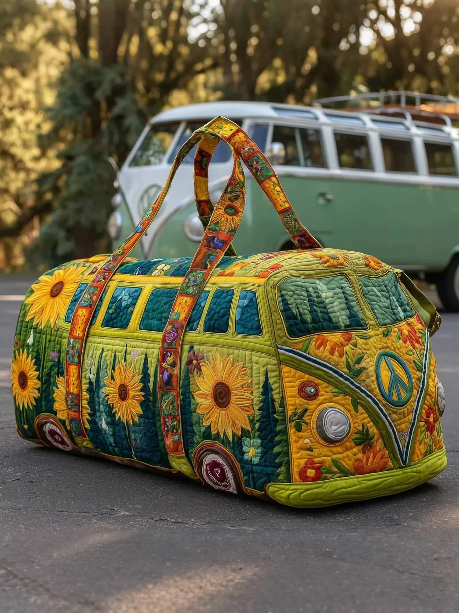Hippie Sunflower Quilted Duffle Bag