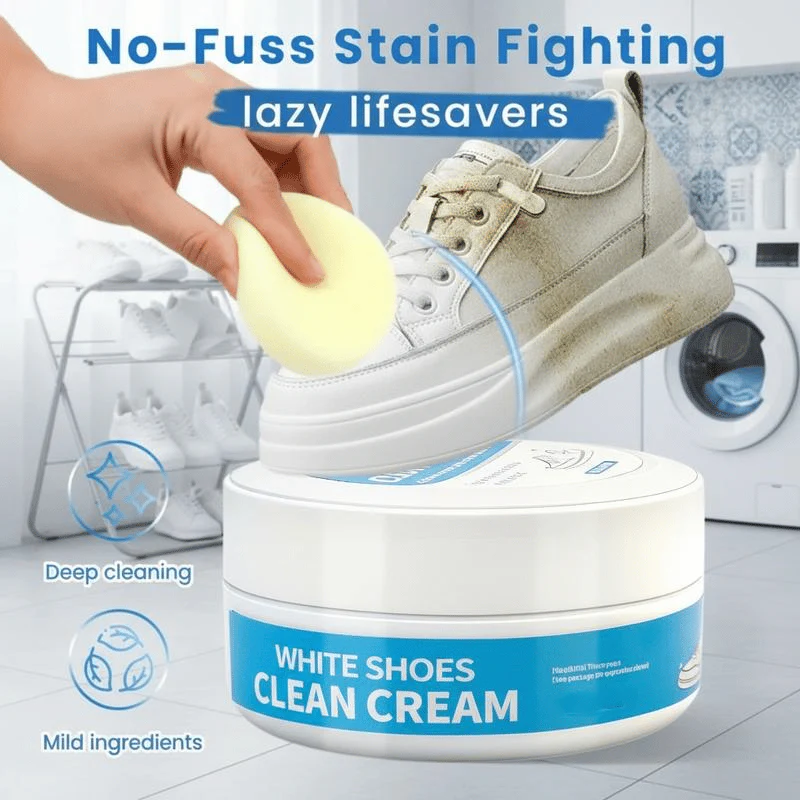 White Shoe Cleaner Cream | Multipurpose No-Wash Solid Comes with Sponge - Image 3