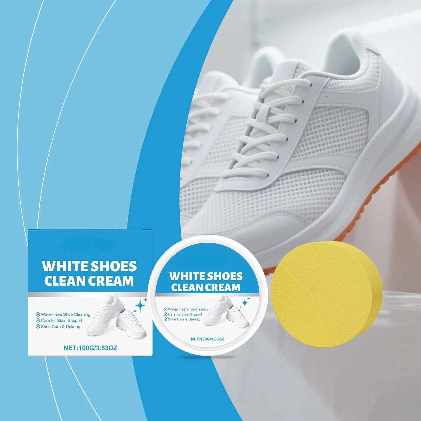 White Shoe Cleaner Cream | Multipurpose No-Wash Solid Comes with Sponge - Image 6