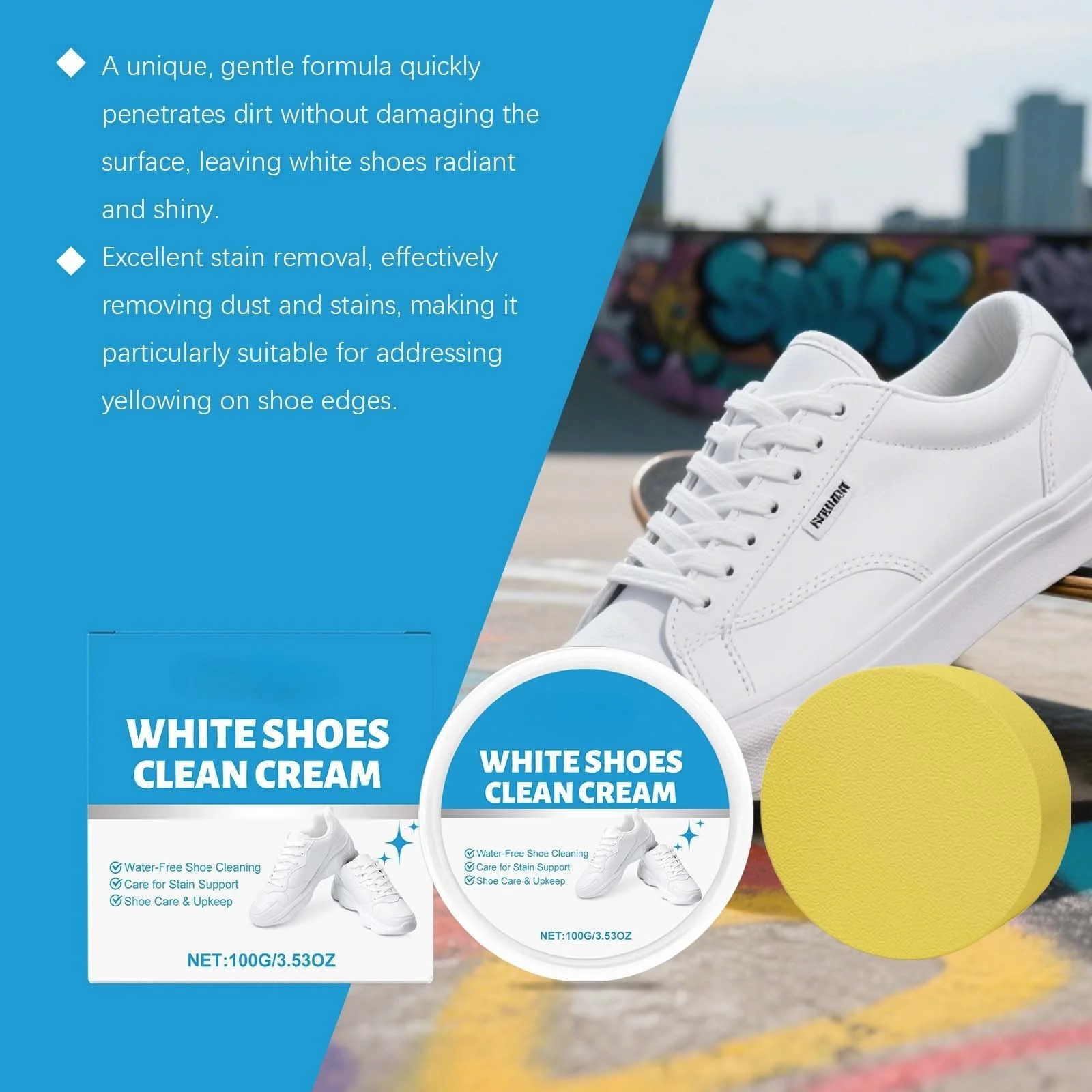 White Shoe Cleaner Cream | Multipurpose No-Wash Solid Comes with Sponge - Image 7