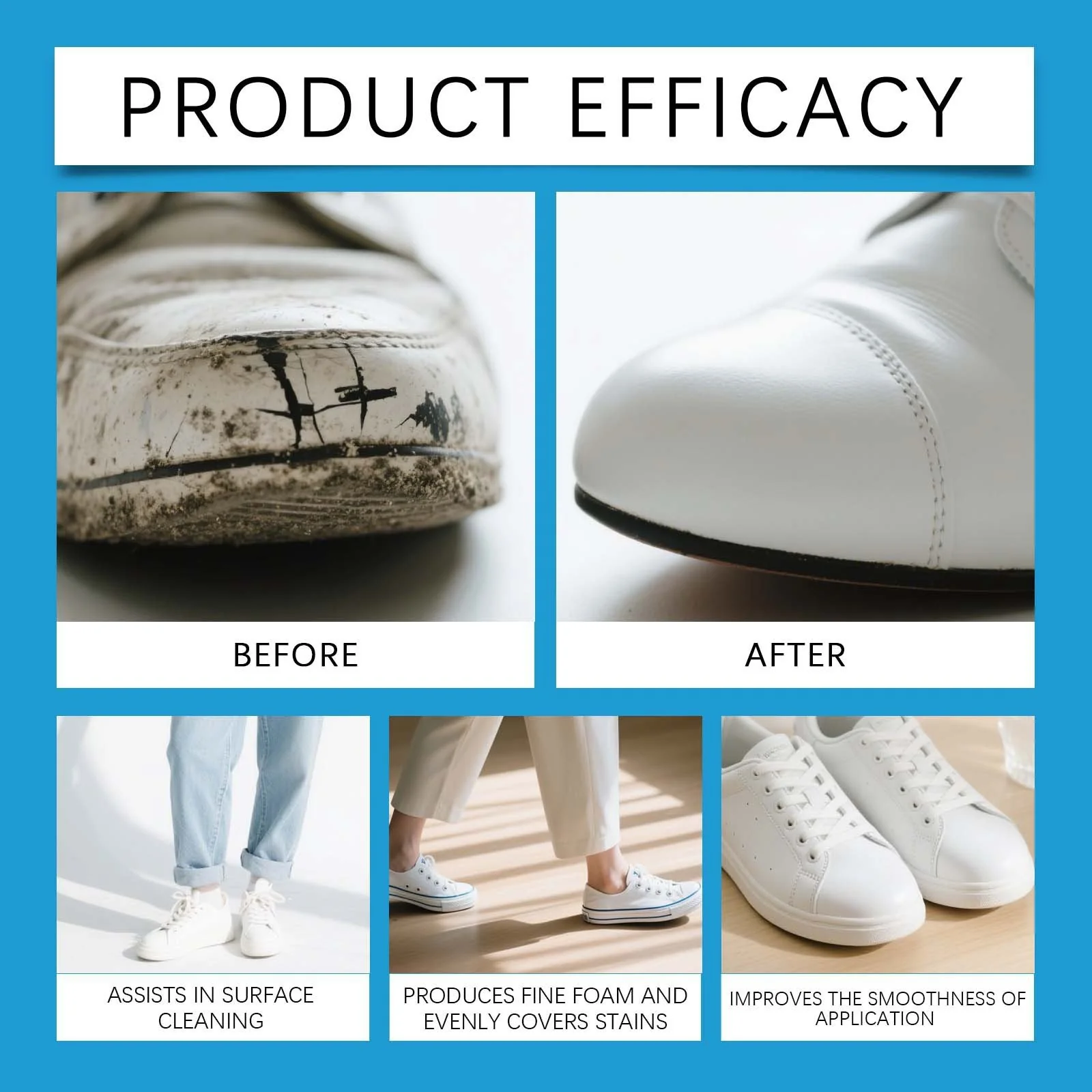 White Shoe Cleaner Cream | Multipurpose No-Wash Solid Comes with Sponge - Image 8