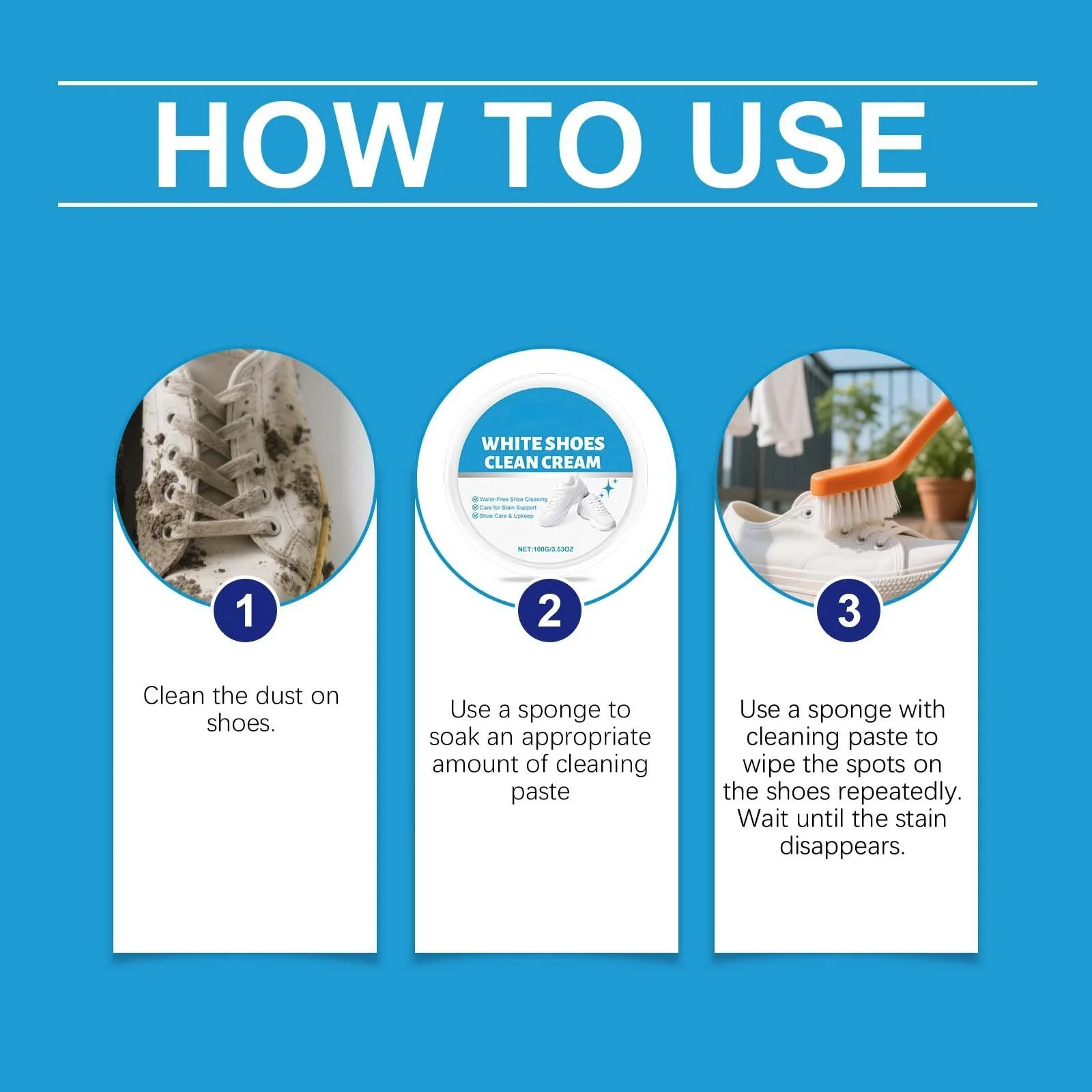 White Shoe Cleaner Cream | Multipurpose No-Wash Solid Comes with Sponge - Image 9
