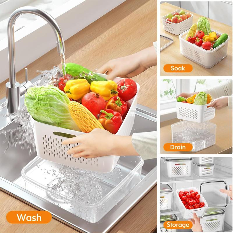 💖Household transparent plastic food storage box-Including drain basket💧 - Image 4