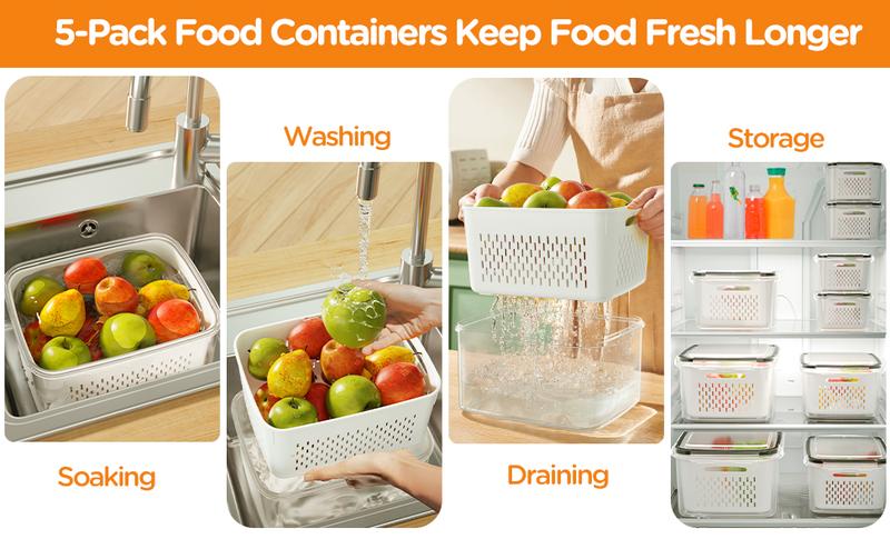 💖Household transparent plastic food storage box-Including drain basket💧 - Image 6