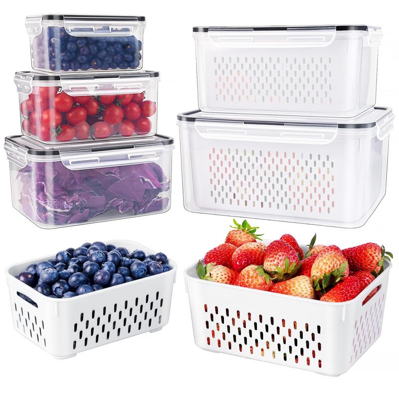 💖Household transparent plastic food storage box-Including drain basket💧 - Image 7