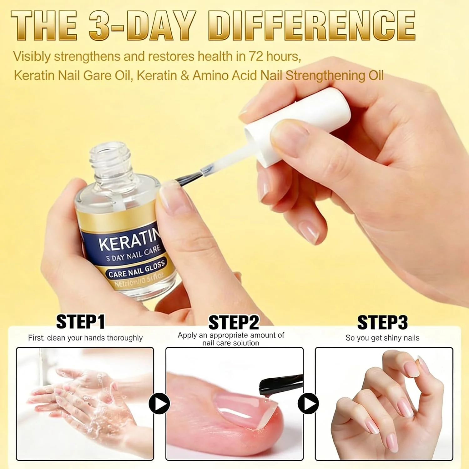 3 Days Nail Care, Keratin Amino Acid Nail Care, Strengthening and Hydration, for Dry, Weak & Fragile Nails - Image 3