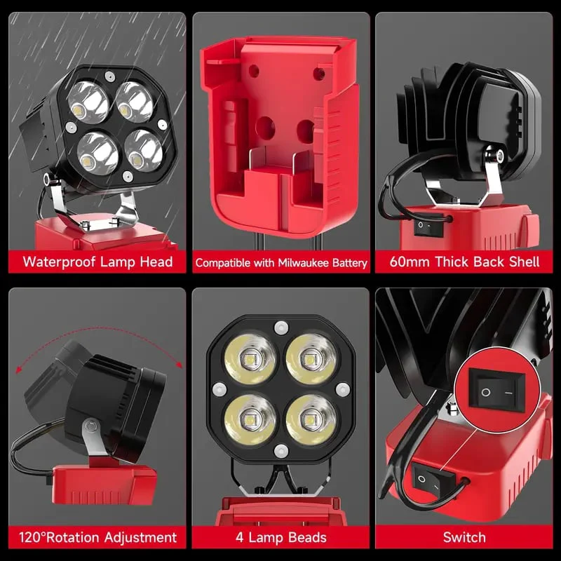 LED Work Light Compatible with Milwaukee 18V Battery - Image 4