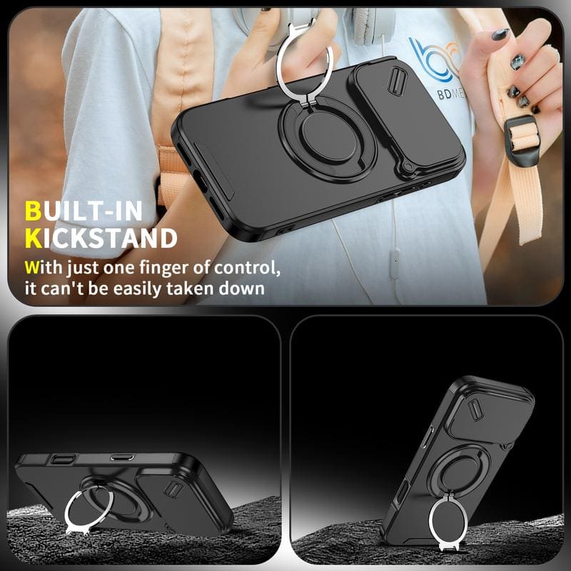 Military-Grade Shockproof Magnetic Case with Camera Slide & 360° Kickstand Ring - Image 17