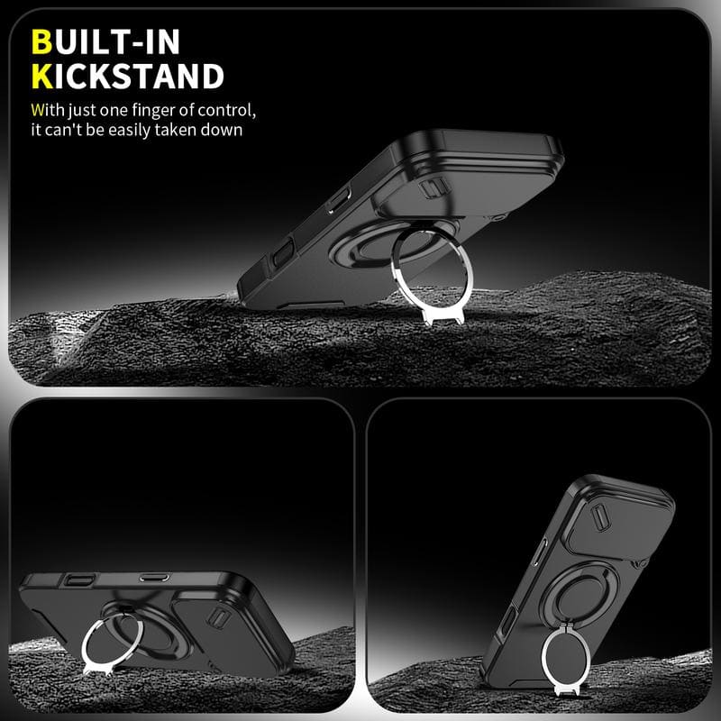 Military-Grade Shockproof Magnetic Case with Camera Slide & 360° Kickstand Ring - Image 18