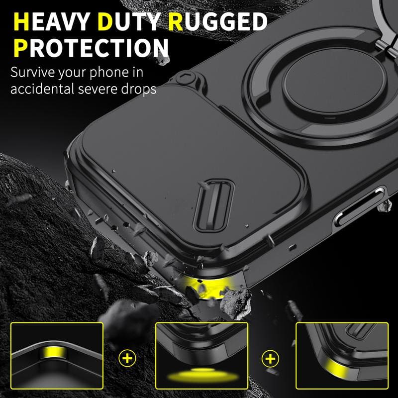 Military-Grade Shockproof Magnetic Case with Camera Slide & 360° Kickstand Ring - Image 19