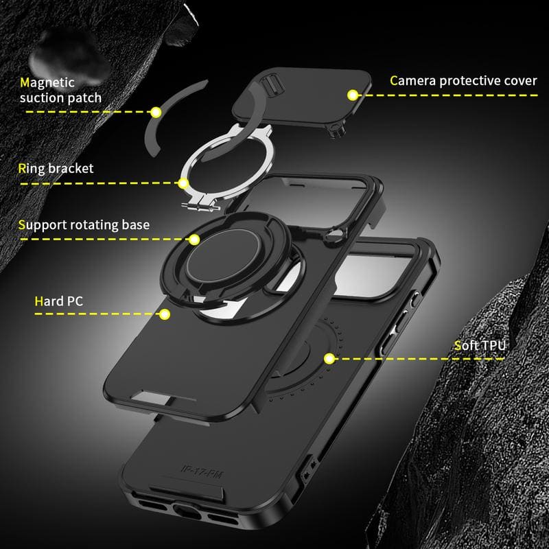 Military-Grade Shockproof Magnetic Case with Camera Slide & 360° Kickstand Ring - Image 20