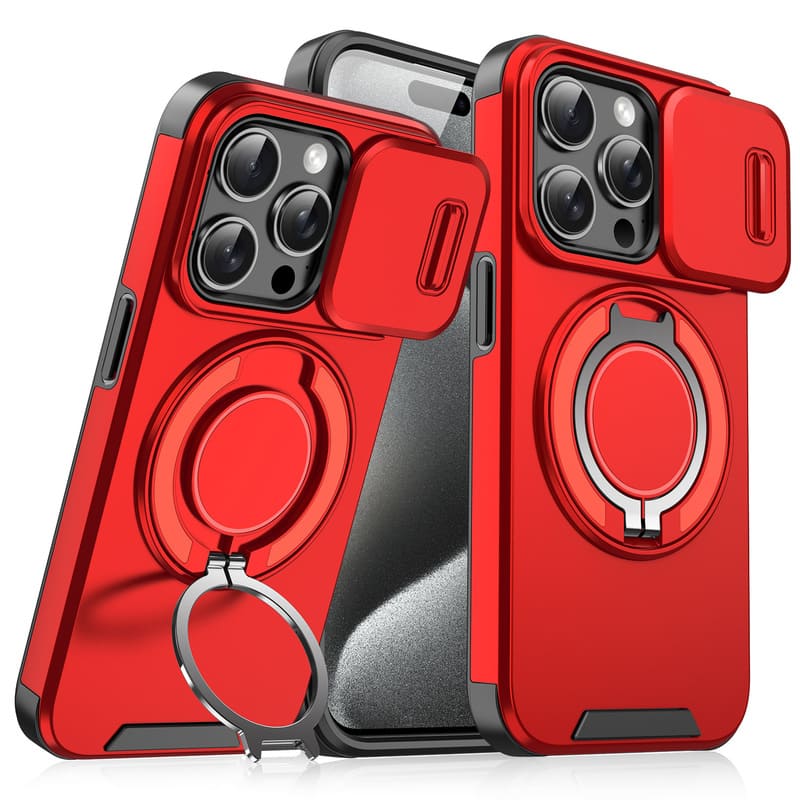 Military-Grade Shockproof Magnetic Case with Camera Slide & 360° Kickstand Ring - Image 4