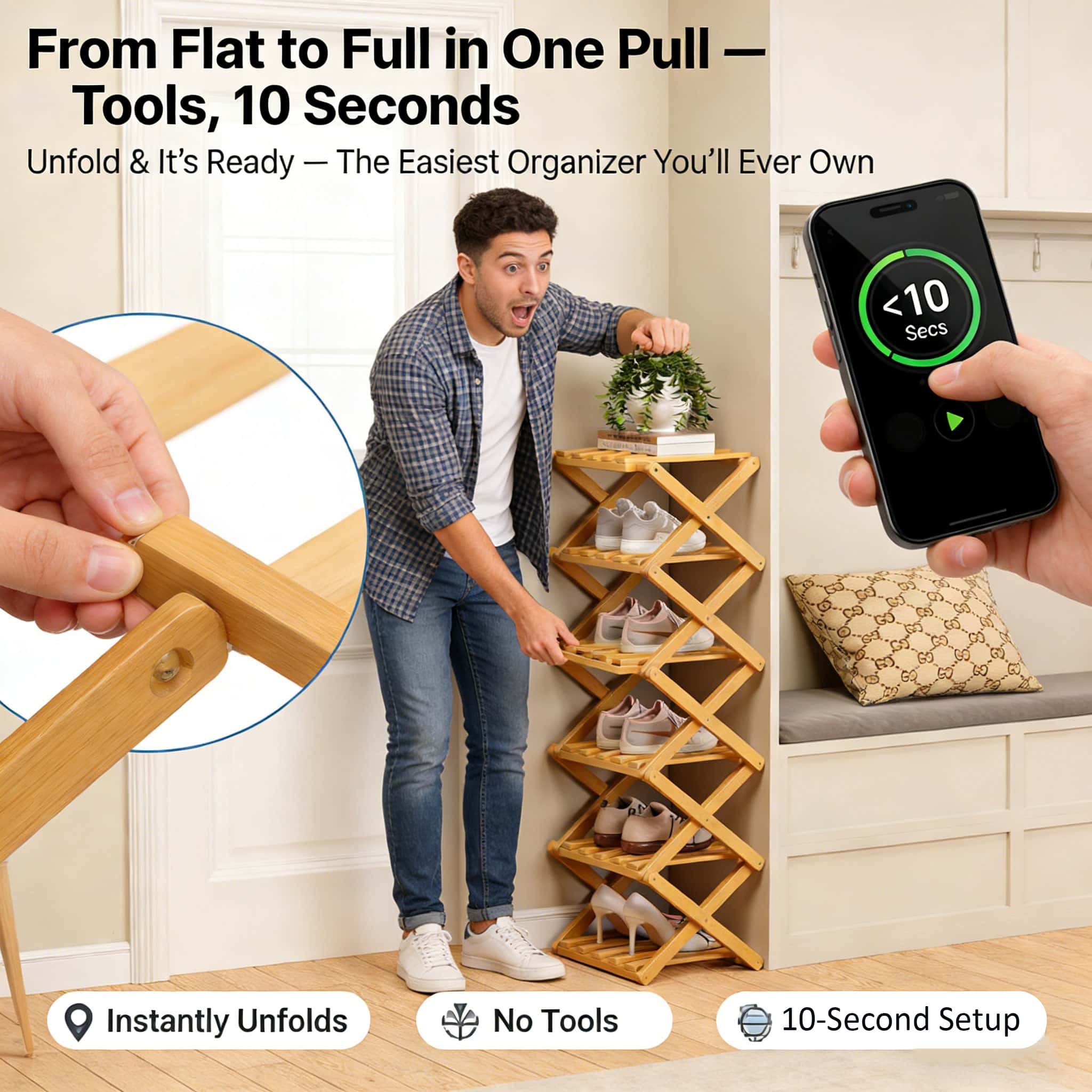 The 9-Tier No-Assembly Bamboo Rack !🌿👟 - Image 2