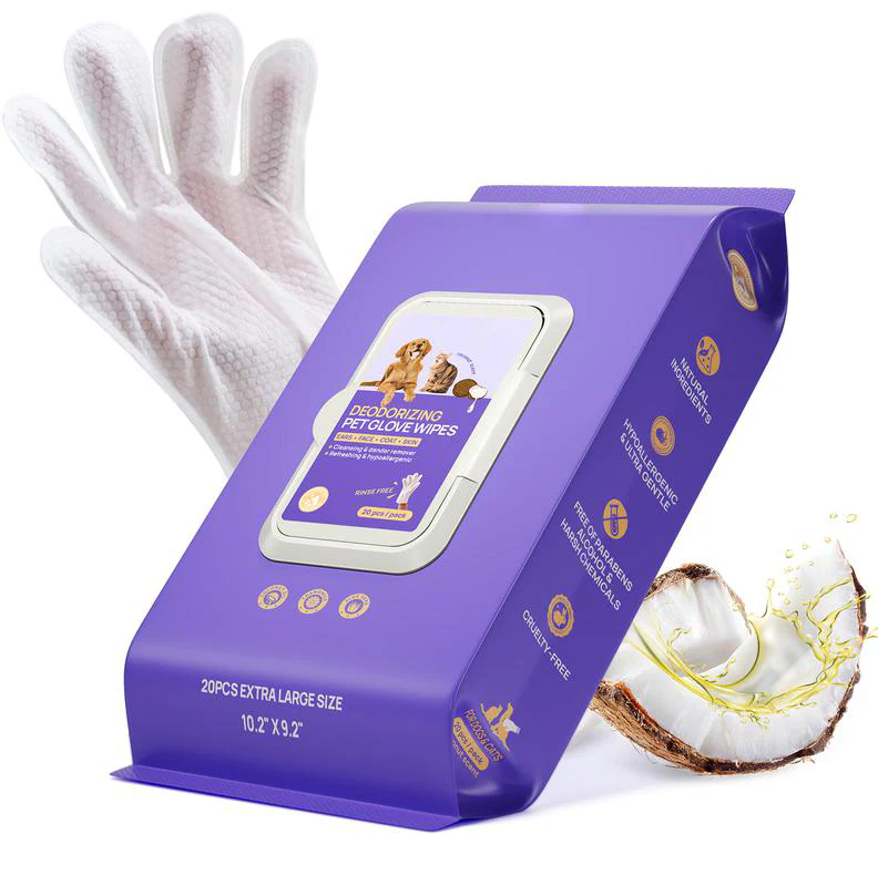 Pet Cleaning Glove Wipes: No-Rinse Waterless Bath (20 Pack)