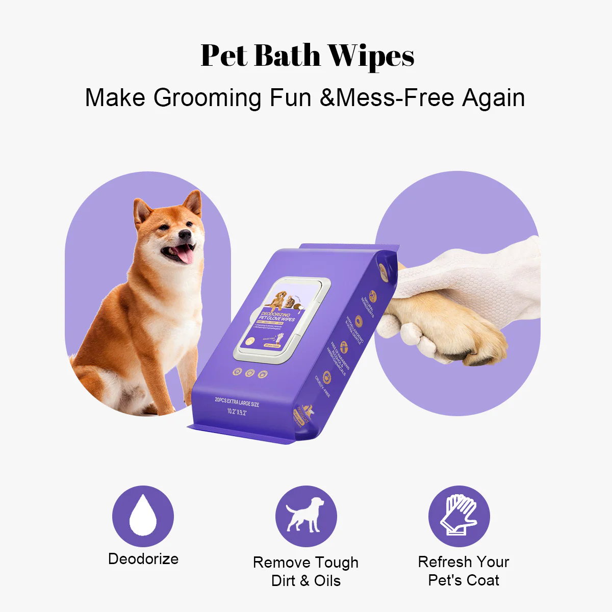 Pet Cleaning Glove Wipes: No-Rinse Waterless Bath (20 Pack) - Image 3