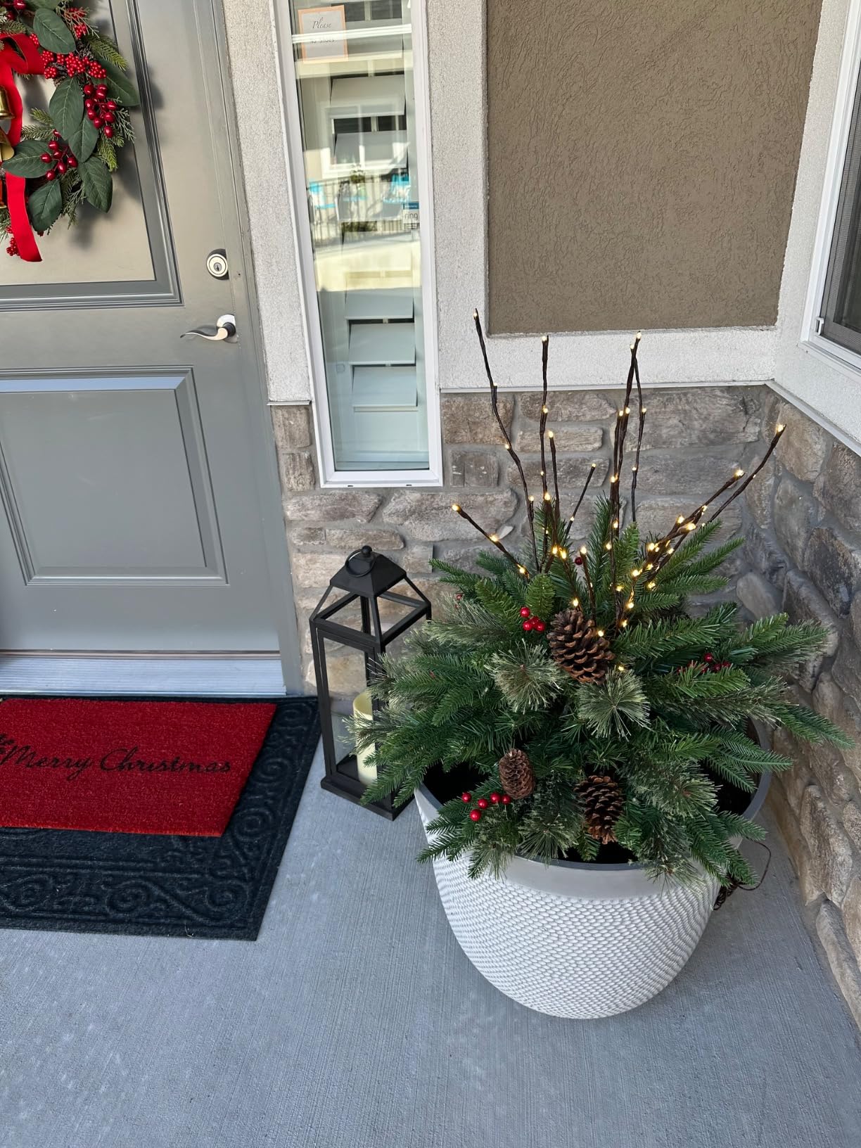 Pre-lit Artificial Christmas Tree Urn Filler ~ Weatherproof sparkle for entryways and patios. - Image 6