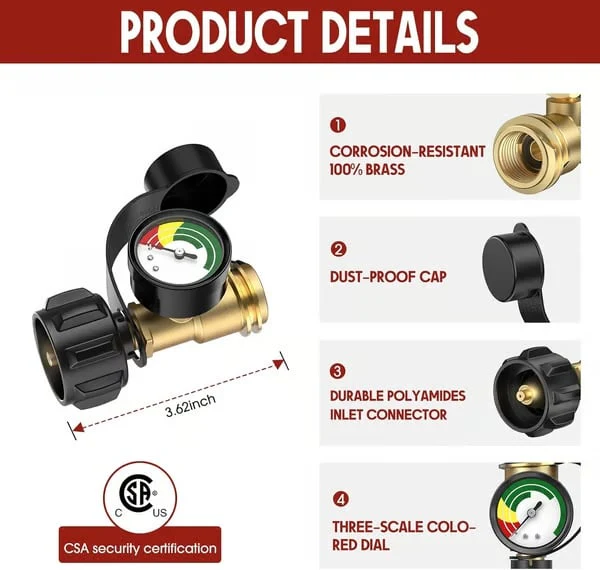 Universal Propane Tank Gauge for 5-40 Pound LP Tanks | Gas Level Indicator for Grill, Heater, RV Camper, QCC1/Type 1 Connection - Image 7