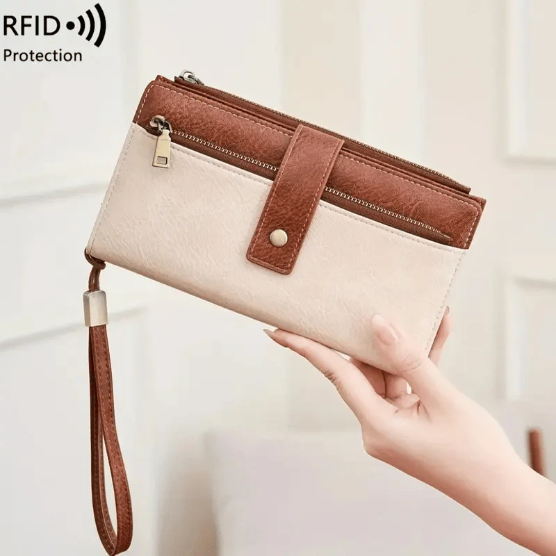 Women's long wallet, stylish clutch, elegant solid color RFID blocking leather wallet👛 - Image 3