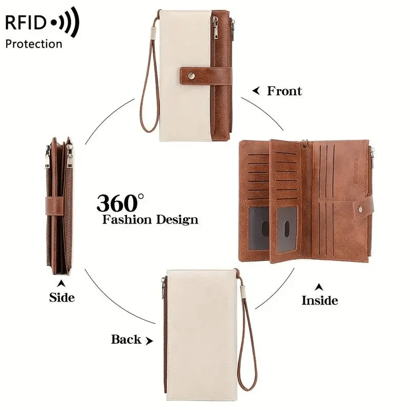 Women's long wallet, stylish clutch, elegant solid color RFID blocking leather wallet👛 - Image 7