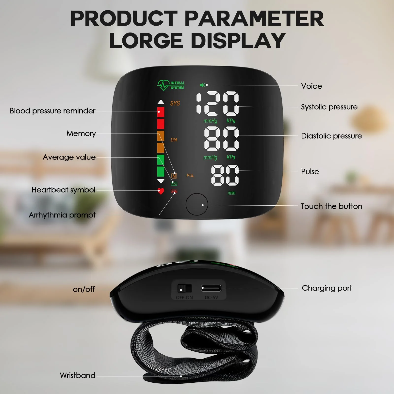Wrist Blood Pressure Monitor Led Display, Touch Screen Wrist Blood Pressure Cuff - Image 5